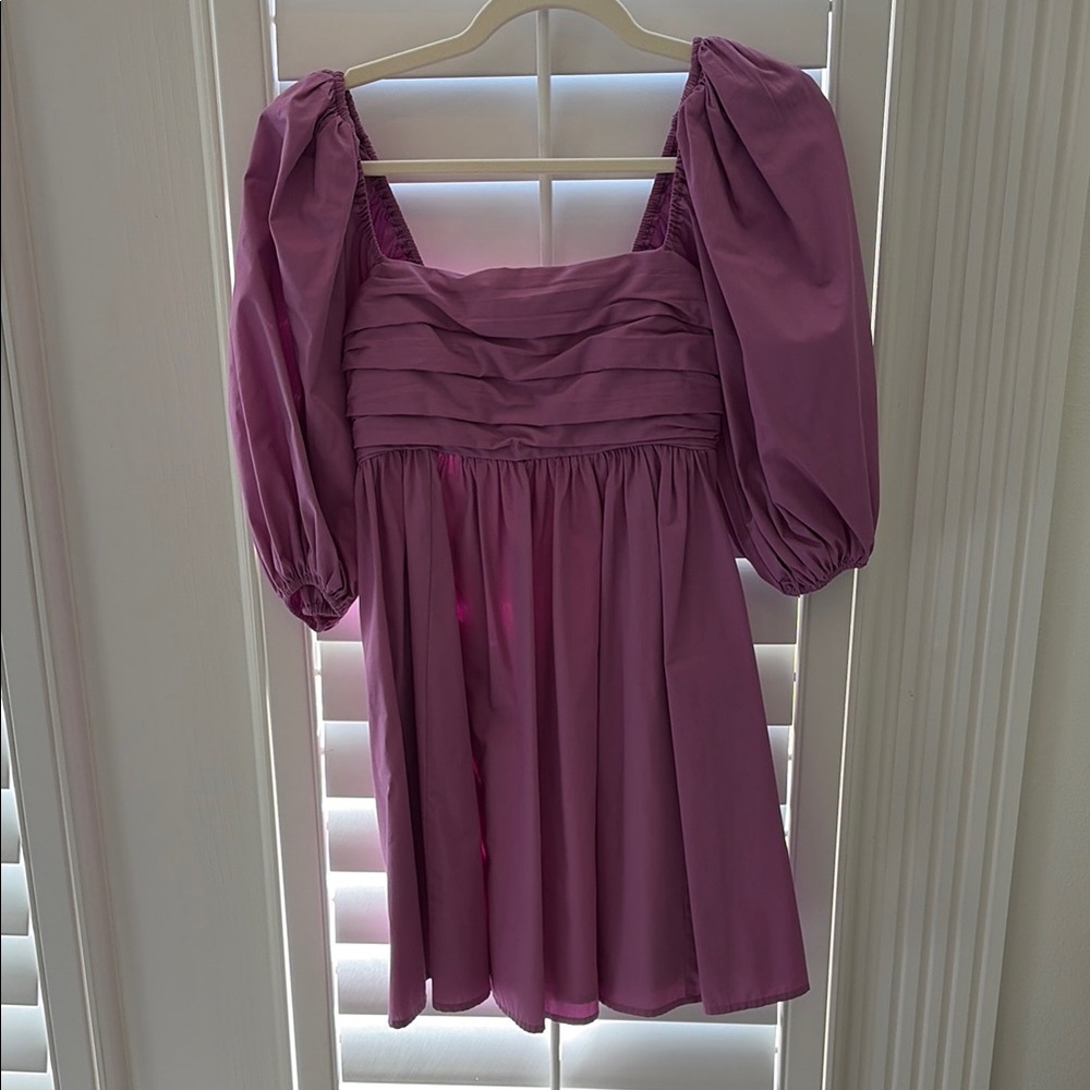 Elegant Purple Puff Sleeve Dress